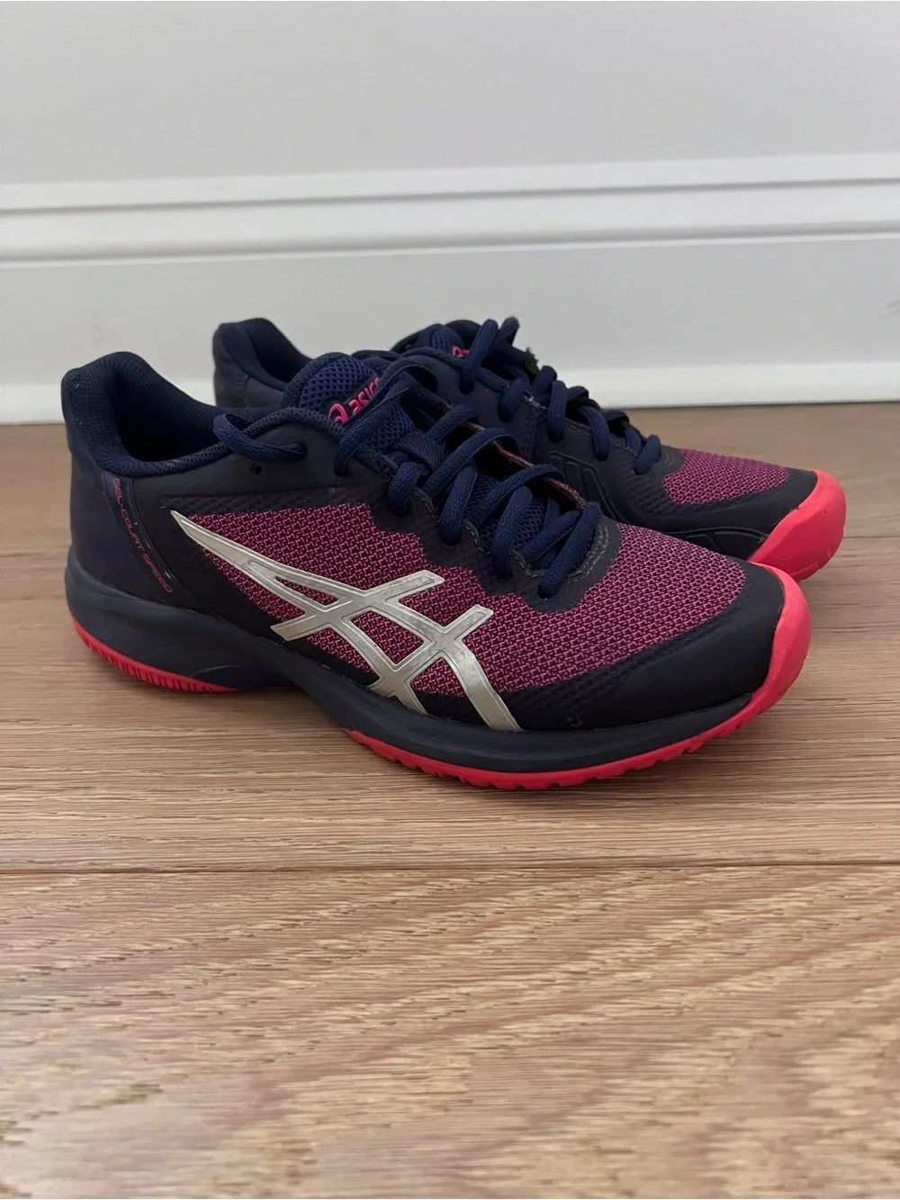 ASICS Gel Court Speed E850N Women’s Size 6 Navy Pink Shoe Sneaker